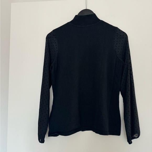 Anne Klein Black Mock Neck Sweater with Polka Dot Sheer Sleeves - Picture 3 of 6